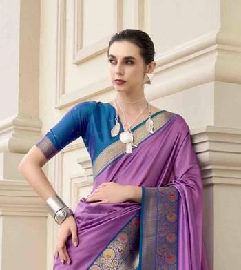 Kimisha women's lavender silk blend banarasi saree with unstitched blouse piece 5