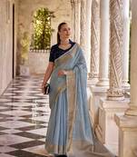 Kimisha sky blue tissue silk saree with unstitched blouse piece