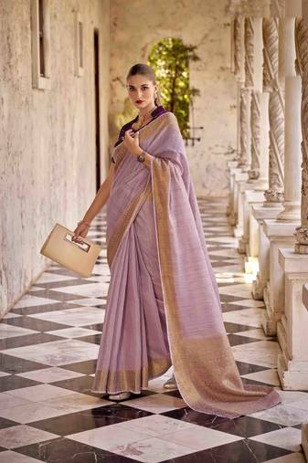 Kimisha lavender tissue silk saree with unstitched blouse piece