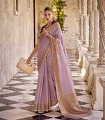 Kimisha lavender tissue silk saree with unstitched blouse piece
