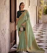 Kimisha sea green tissue silk saree with unstitched blouse piece