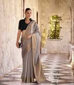 Kimisha grey tissue silk saree with unstitched blouse piece