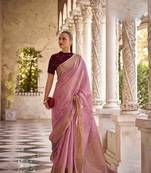 Kimisha pink tissue silk saree with unstitched blouse piece