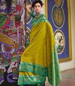 Kimisha neon silk blend banarasi saree with unstitched blouse piece