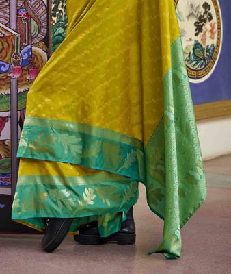 Kimisha neon silk blend banarasi saree with unstitched blouse piece 4