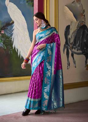 Kimisha purple silk blend banarasi saree with unstitched blouse piece 1