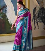Kimisha purple silk blend banarasi saree with unstitched blouse piece