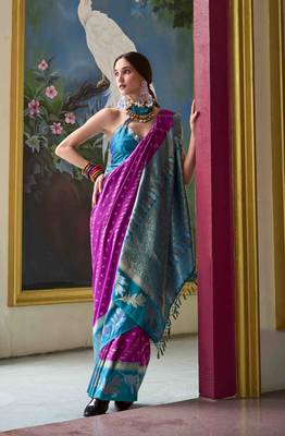 Kimisha purple silk blend banarasi saree with unstitched blouse piece 2