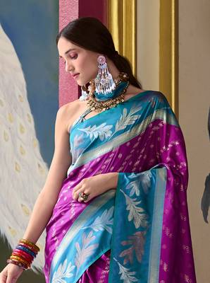 Kimisha purple silk blend banarasi saree with unstitched blouse piece 3