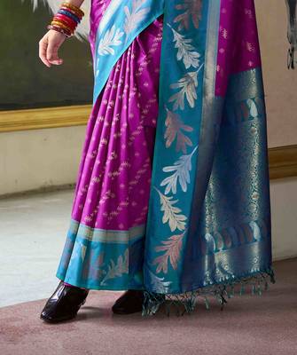 Kimisha purple silk blend banarasi saree with unstitched blouse piece 4