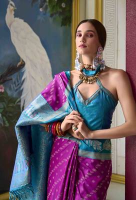 Kimisha purple silk blend banarasi saree with unstitched blouse piece 5