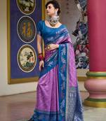 Kimisha lavender silk blend banarasi saree with unstitched blouse piece