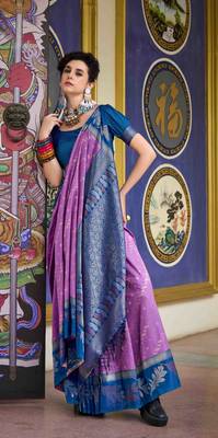 Kimisha lavender silk blend banarasi saree with unstitched blouse piece 2
