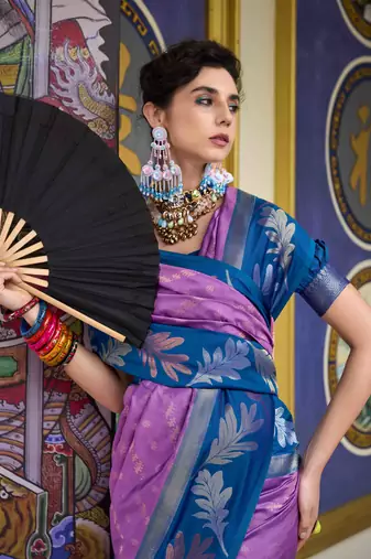 Kimisha lavender silk blend banarasi saree with unstitched blouse piece