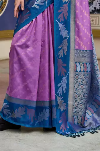 Kimisha lavender silk blend banarasi saree with unstitched blouse piece