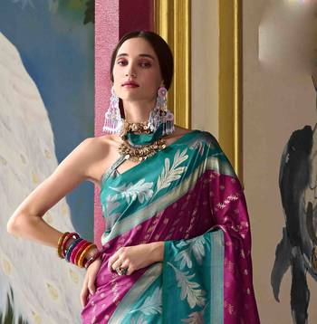Kimisha wine silk blend banarasi saree with unstitched blouse piece 3