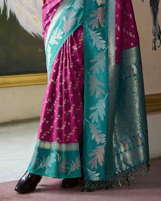 Kimisha wine silk blend banarasi saree with unstitched blouse piece 4