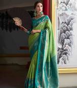 Kimisha pista silk blend banarasi saree with unstitched blouse piece