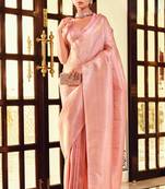 Kimisha women's pink silk blend kanjeevaram saree with unstitched blouse piece