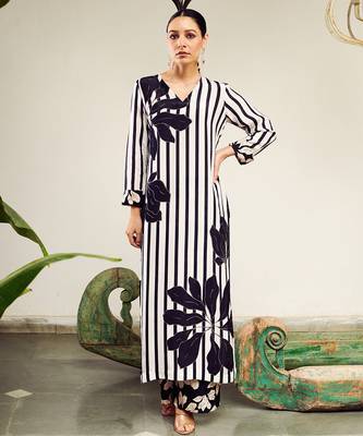 Summer sorbet black big flower stripe digital printed kurta set 3