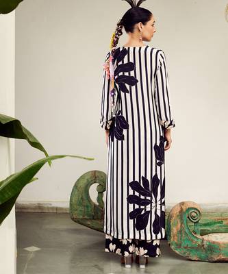 Summer sorbet black big flower stripe digital printed kurta set 4