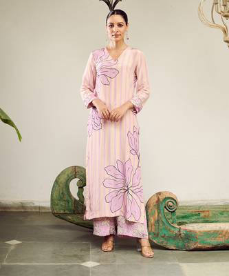 Summer sorbet lilac big flower stripe digital printed kurta set 2