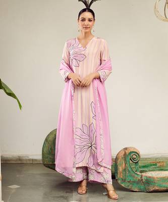 Summer sorbet lilac big flower stripe digital printed kurta set 3