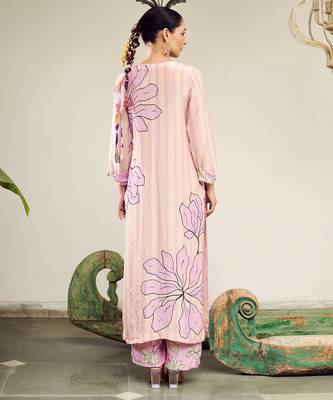 Summer sorbet lilac big flower stripe digital printed kurta set 4