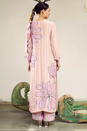 Summer sorbet lilac big flower stripe digital printed kurta set