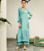 Summer sorbet aqua big flower stripe digital printed kurta set