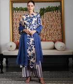 Summer sorbet ink blue digital printed kurta  with stripe pants set