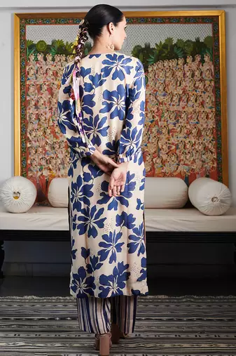 Summer sorbet ink blue digital printed kurta  with stripe pants set
