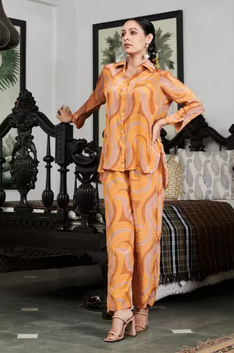Summer sorbet peach abstract digital printed co-ord set