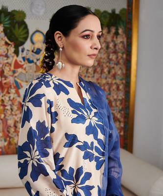Summer sorbet ink blue digital printed kurta  with stripe pants set 4