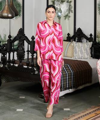 Summer sorbet fushia abstract digital printed co-ord set 1