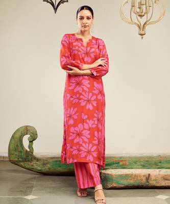 Summer sorbet hot pink digital printed kurta set 1