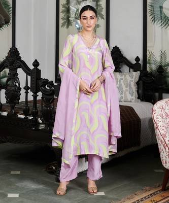 Summer sorbet lilac abstract digital printed kurta set 1