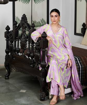 Summer sorbet lilac abstract digital printed kurta set 2