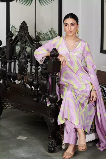 Summer sorbet lilac abstract digital printed kurta set