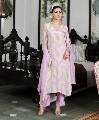 Summer sorbet lilac abstract digital printed kurta set 3