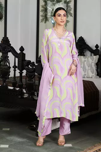 Summer sorbet lilac abstract digital printed kurta set