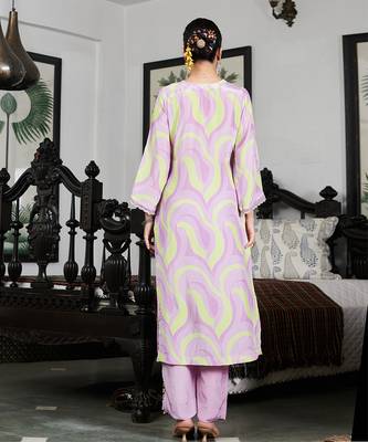 Summer sorbet lilac abstract digital printed kurta set 4