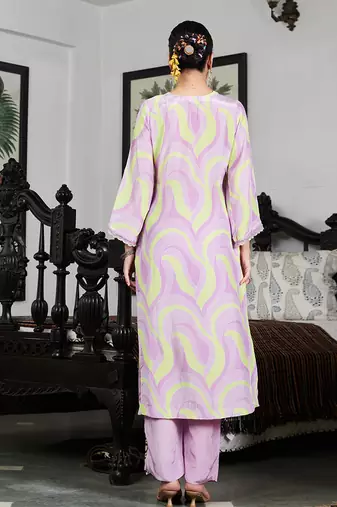 Summer sorbet lilac abstract digital printed kurta set