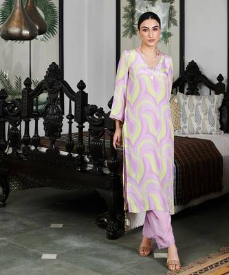 Summer sorbet lilac abstract digital printed kurta set 5
