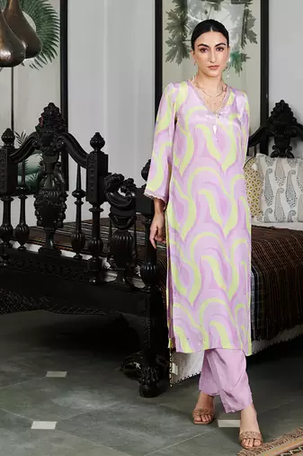Summer sorbet lilac abstract digital printed kurta set