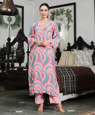 Summer sorbet mousse blush abstract digital printed kurta set 1