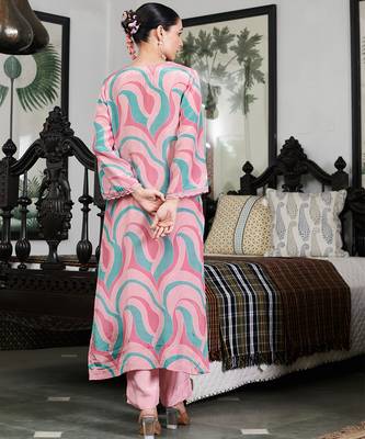Summer sorbet mousse blush abstract digital printed kurta set 2