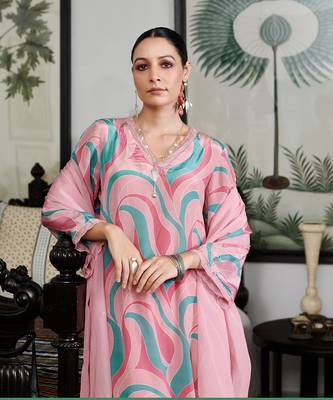 Summer sorbet mousse blush abstract digital printed kurta set 3