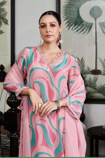 Summer sorbet mousse blush abstract digital printed kurta set