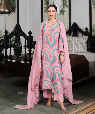 Summer sorbet mousse blush abstract digital printed kurta set 4